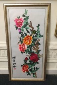Панно Вышивка "Китайская Роза" Китай Раритет Винтаж 53 х 103 см